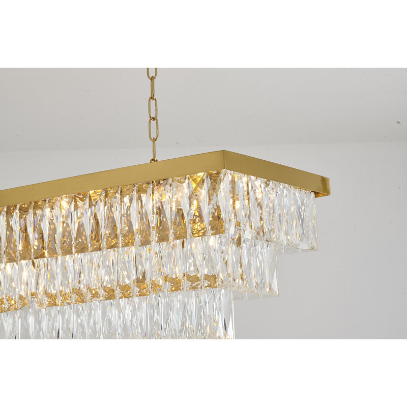 12-Light Brass Chandelier With Clear Crystals