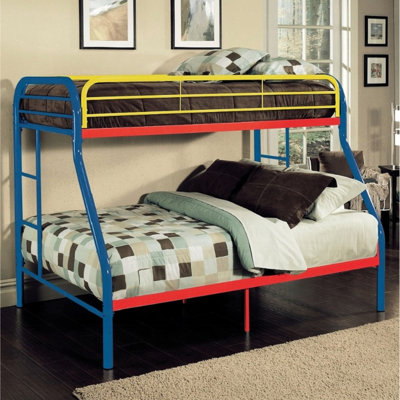Twin/Full Bunk Bed, Multi - Color, 2" Metal Tube Frame, Built In Side Ladders, Full Length Guardrail, Slat System With Tube, 660Lbs Capacity, Kd T/F Bunk, Not Convertible Bed Of Metal, Included,