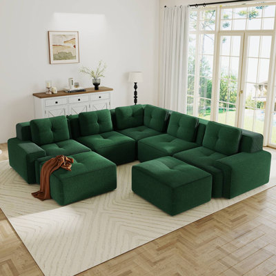 Boneless 116" Oversized Corduroy Modular Sectional With Corner & Ottoman