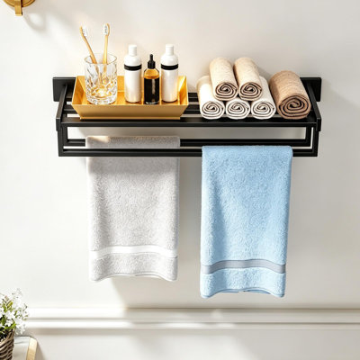 Double Towel Racks for Bathroom Wall Mounted, 24 Inch,Black