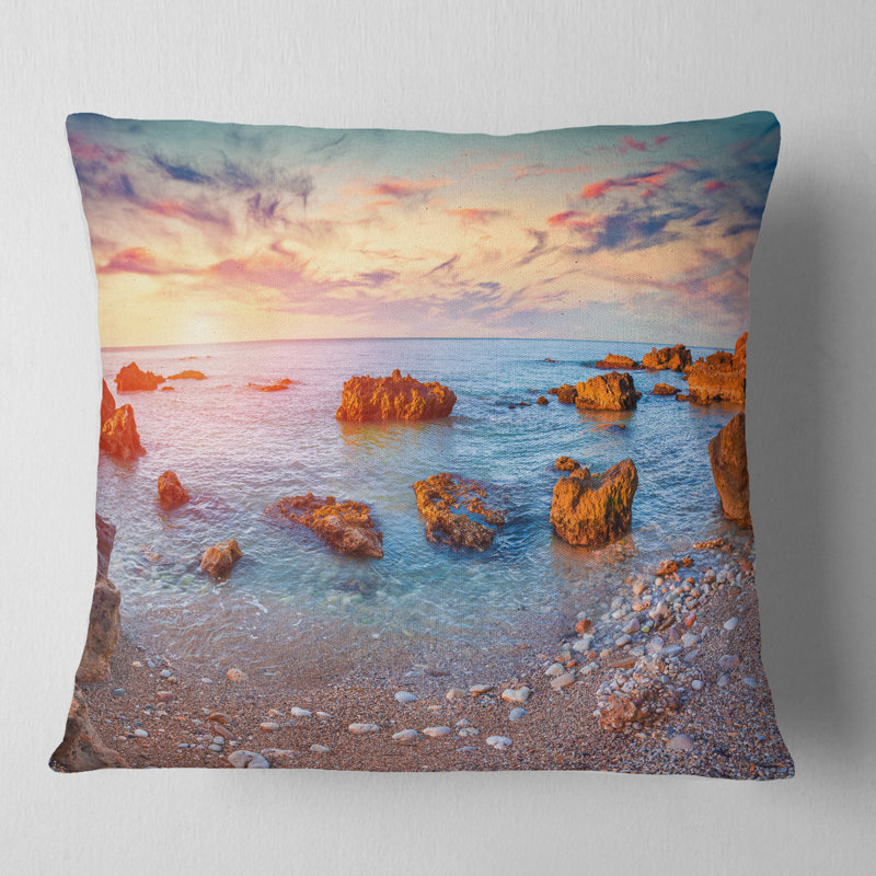 Coussin décoratif en soleil de mer méditerranée sea shore, H 16 po x l 16 po
