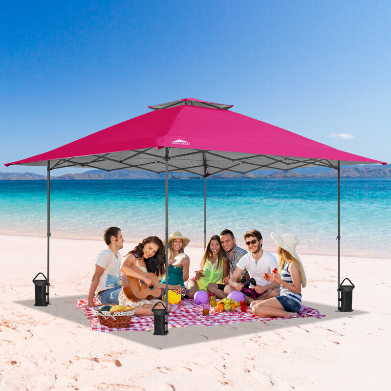 Pop Up Canopies 13 Ft. W x 13 Ft. D Steel Outdoor Straight Leg Canopy, Dark Pink