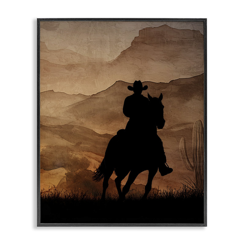 «Cowboy's Sunset Ride», estampe numérique, conception de Kim Allen, Giclée noire de minuit encadrée, H 14 po x l 11 po