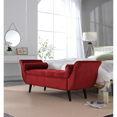 Extra - Long 65 Inch Red Velvet Entryway Bench With Storage And Modern Aesthetic, 48.02 In Deep, 18.09 Wide, 17.79 High, 47.06 Lb Multi Purpose For Living Room, Solid Construction, Depth, Width,