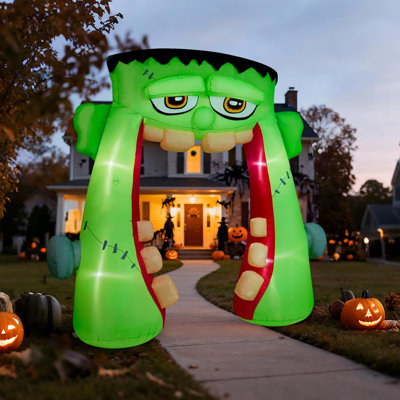 10 FT Halloween Inflatables Frankenstein Archway Outdoor Decorations, Giant Monster Mouth Arch Blow Up Yard Decorations For Front Lawn Garden Decor