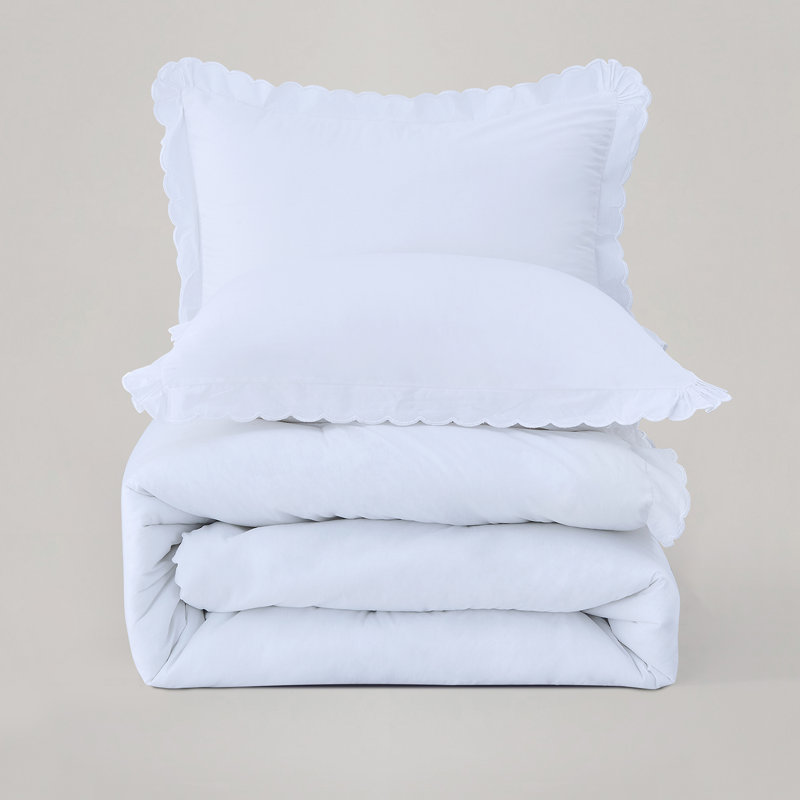 Elegant White Cotton Queen Comforter Set with Quilted Edges