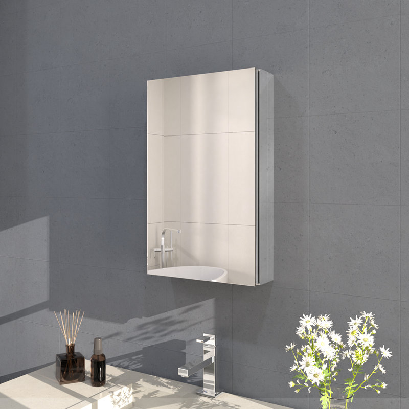 Armoire à pharmacie en argent l 15 po x H 24 po Flicker, Argent argent, H 24 po x l 15 po x P 4 po