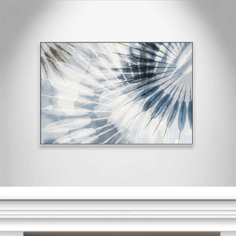 Dance of the Rays I - Blue Version Print par Eva Watts, Blanc, H 41,5 po x l 61,5 po