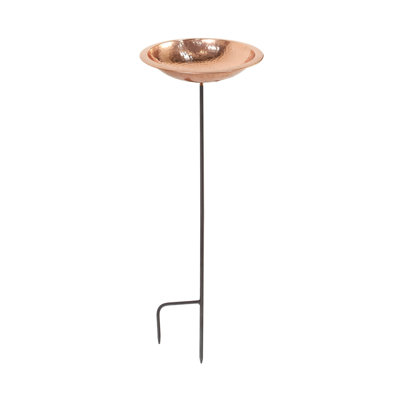 Hammered Copper Birdbath Bowl with Stake