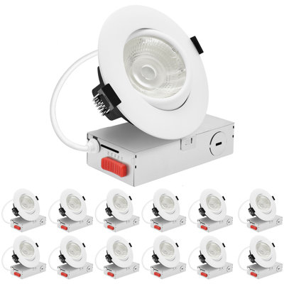 LUXRITE 4 In. Gimbal LED Recessed Light, 5CCT 2700K-5000K, 15 Watts, 1250LM, Adjustable 360º + 30º Swivel Spotlight, Dimmable, CRI90, IC Rated 12 Pack