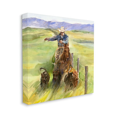 Cowboy avec bovins aquarelle par John Keeling