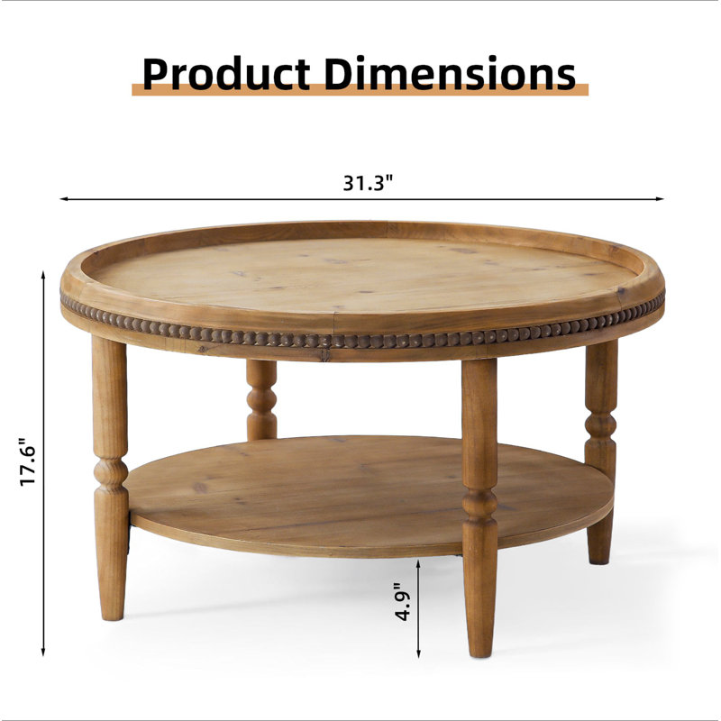 Table basse ronde de 31,3 po avec étagère de rangement Boho