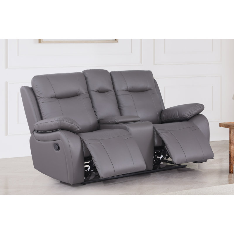 Bhuvi 70.47'' Faux Leather Reclining Loveseat, Gray Faux Leather