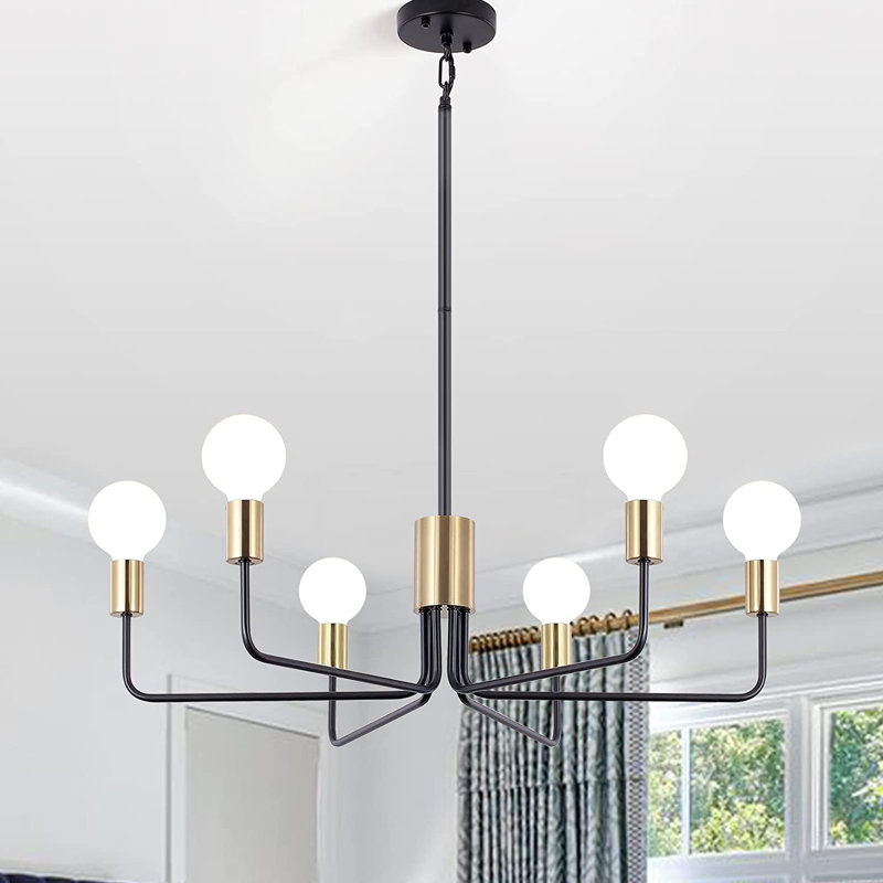 Plafonnier suspendu 6 lumières 29,5 po, Laiton