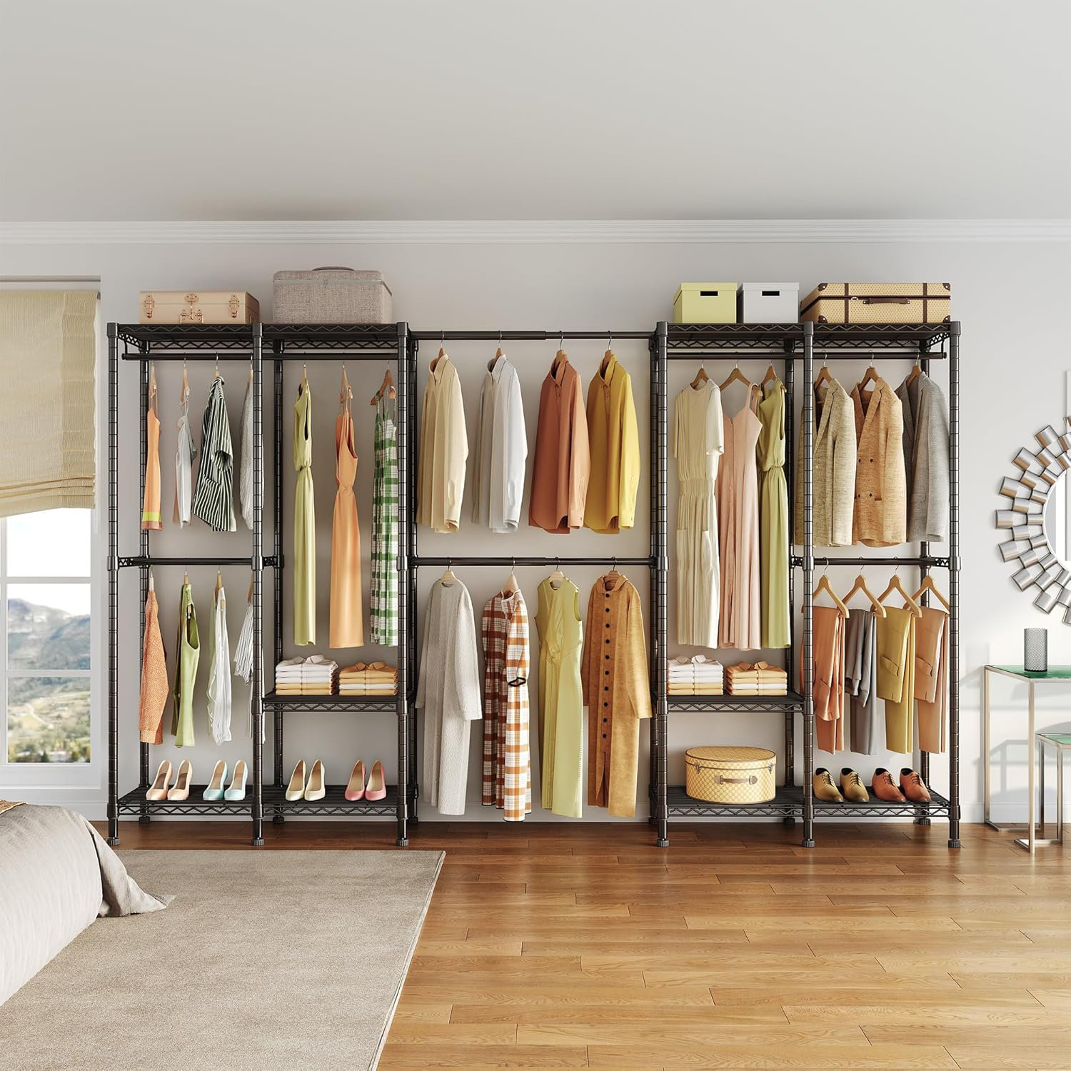 SONGMICS Portant à Vêtements Avec Roues, Portant à Vêtements De 35,8 Pouces, Portant à Vêtements Pour Suspendre Les Vêtements, Avec Étagère De Rangement En Maille Dense, Capacité De 110 Lb, 2 Freins