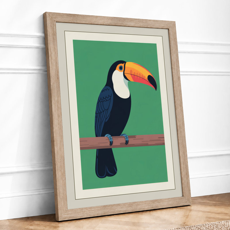 Toucan on Branch Modern - Framed Print, A2 - 59.4 x 42.0 cm, Oak