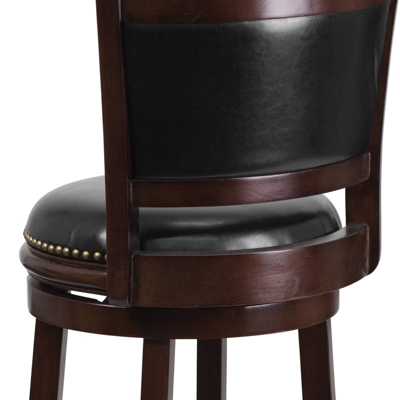 Tabouret haut en cappuccino de 24 po avec dossier à panneaux et siège pivotant LeatherSoft Layton, Cerisier
