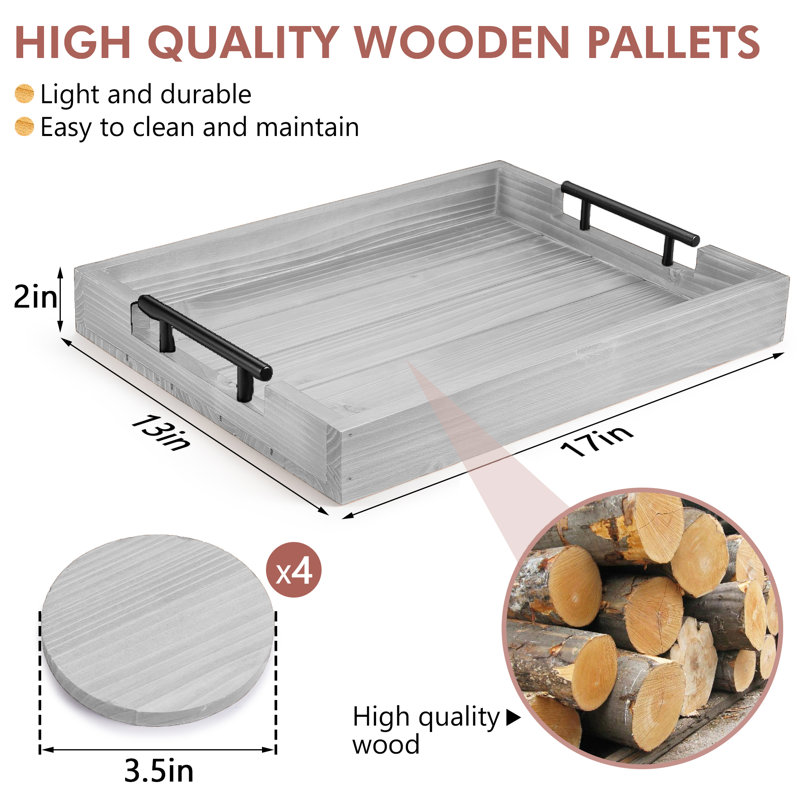Ceeanna Solid Wood Tray, Light Gray