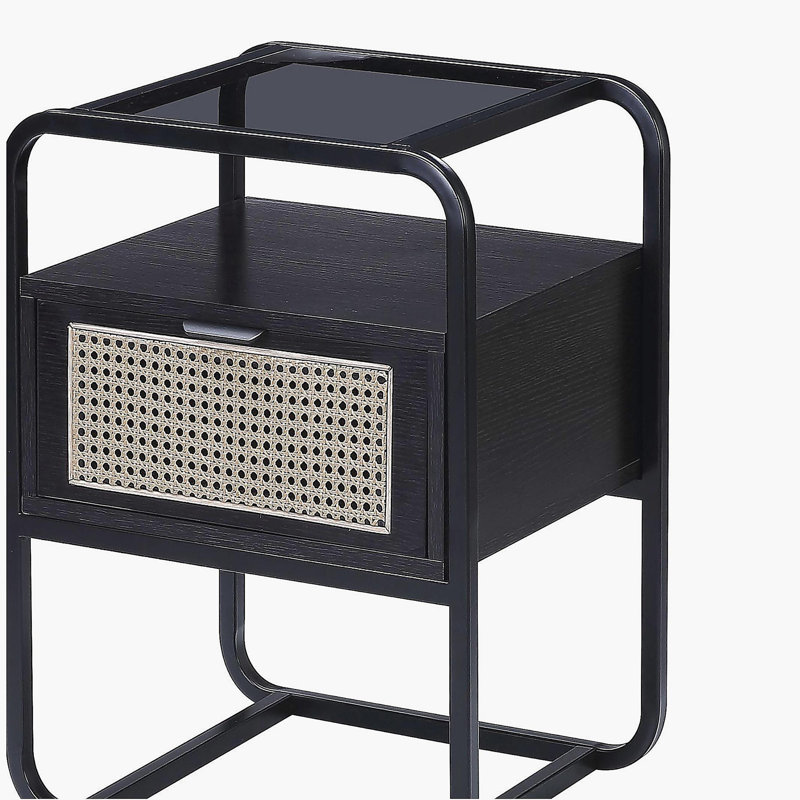 Table d'appoint noire avec plateau en verre