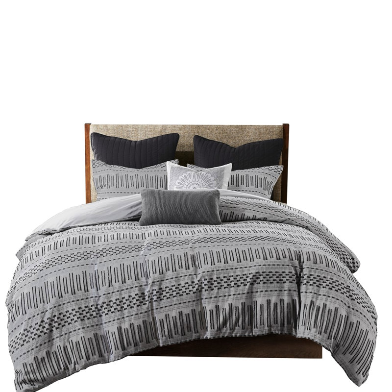 Édredon très grand / très grand en coton gris / noir avec taies décoratives l 20 po x L 36 po, Gris / Noir