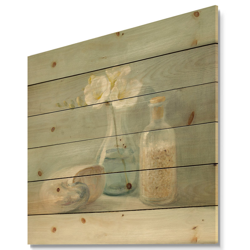 Pastel Bath II - Impression nautique et de plage sur bois de pin naturel, H 46 po x l 46 po x P 1,5 po