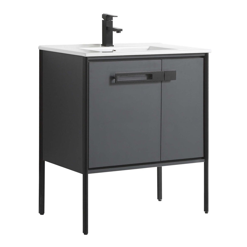 Meuble-lavabo simple 30 po, Noir mat, Gris Onix