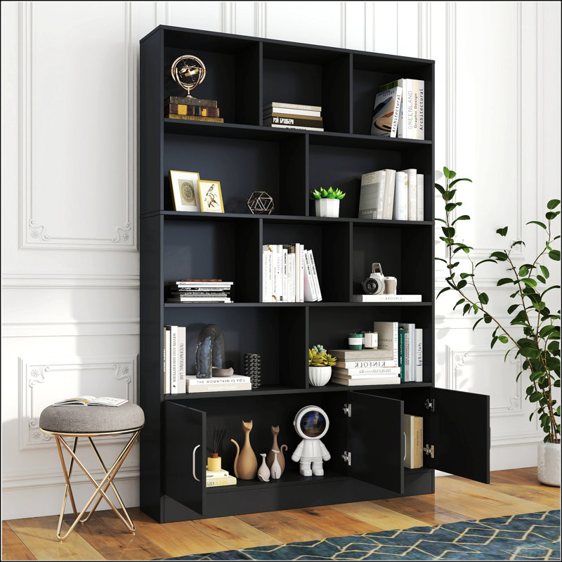 Bibliothèque 70,87 de haut avec 10 cubes et 3 portes, bibliothèque ouverte à 4 niveaux, rangement cubique moderne pour le salon et le bureau