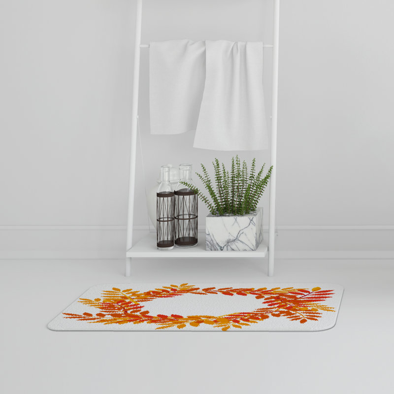 Aiva Memory Foam Non-Slip Bath Rug, Orange/Yellow Floral 3