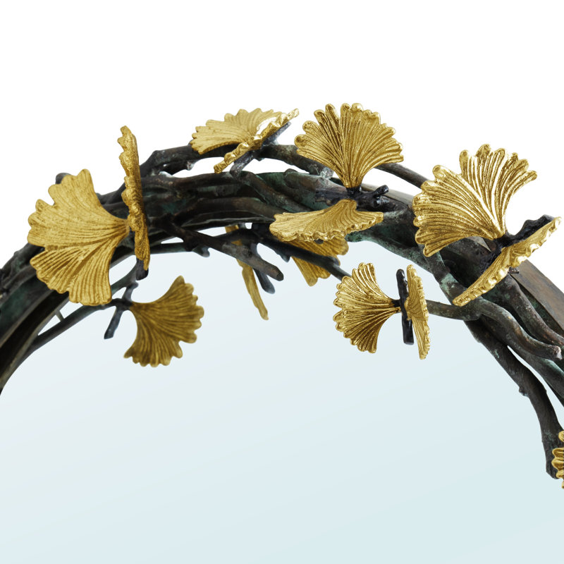 Butterfly Ginkgo Oval Brass Wall Mirror