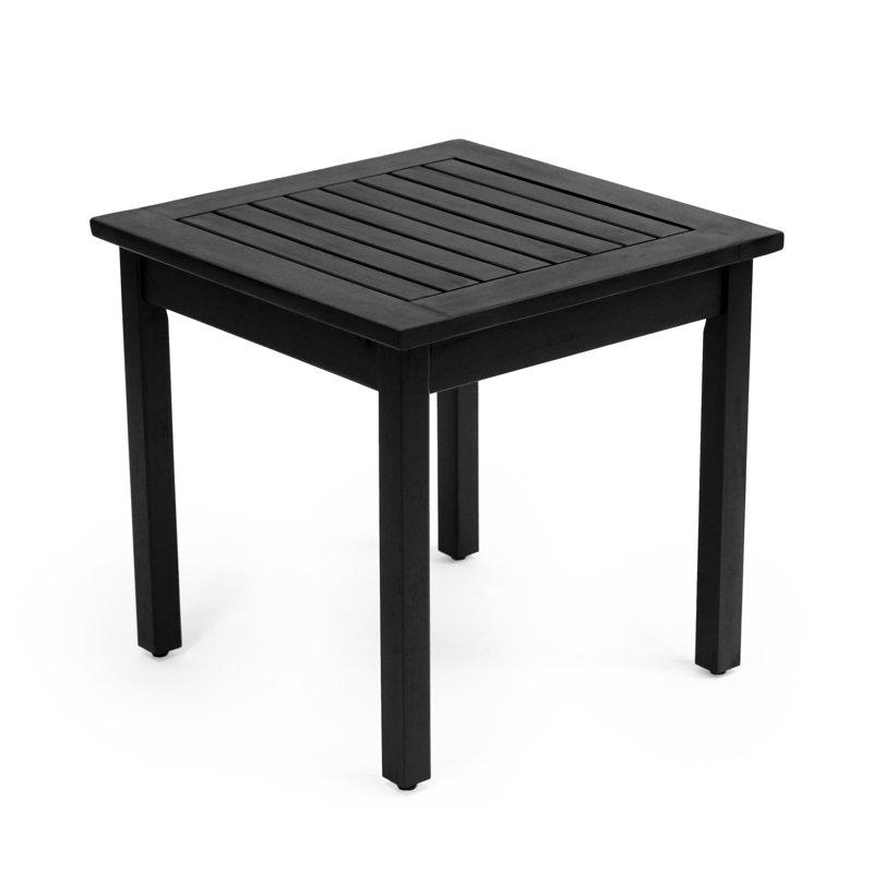 Archer 18" Modern Square Acacia Wood Outdoor Side Table, Glossy Black Slatted Patio Accent End Table for Porch & Poolside
