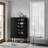 Black Medieval-Style Modern Shoe Cabinet With 6 Adjustable Shelves And Sliding Doors; Freestanding Design, Suitable For Various Spaces.