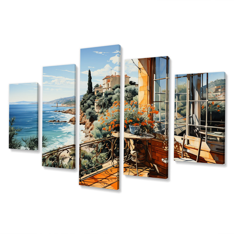  «French Riviera Beach Reflections - Coastal Windows Multipanel Wall Art