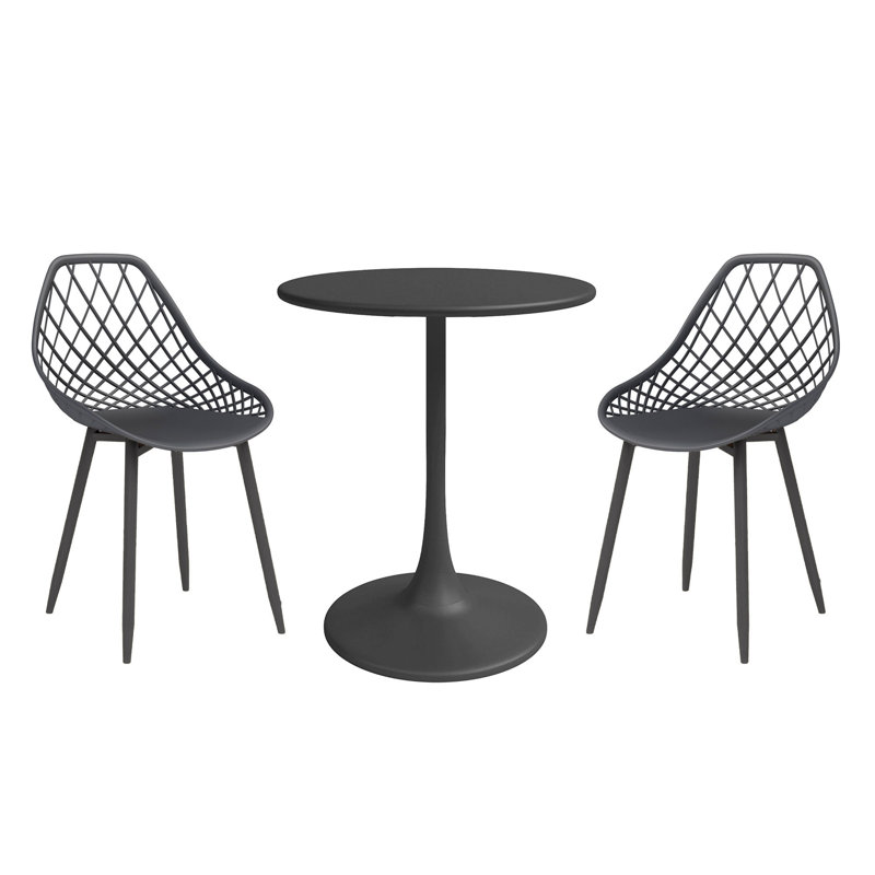 Table de salle à manger ronde de 24 po pour l'intérieur ou le patio avec plateau en acier et chaises pi, Noir