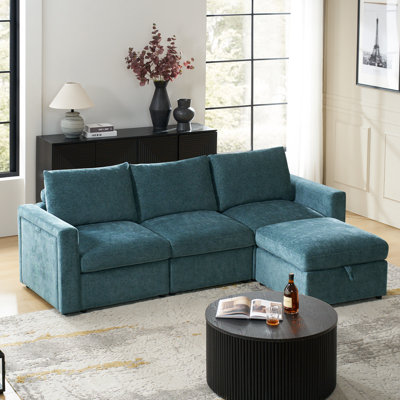 Doulyn 4 Piece Storage Modular Sectional Sofa with Multi-Functional Armrests