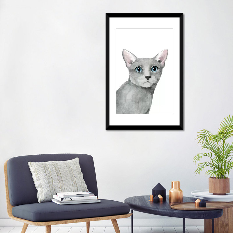 « cat portrait i », impression sur toile, H 24 po x l 16 po x P 1 po, Papier d'art encadré noir, Blanc