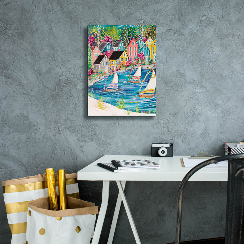 «Coastal Village» par Estelle Grengs, H 16 po x l 12 po x P 0,75 po