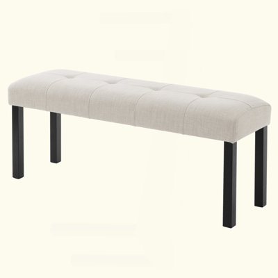 Modern Tufted Linen Dining Bench, Farmhouse Upholstered Entryway Bench With Black Rubber Wood Legs, Versatile For Kitchen, Bedroom, Hallway