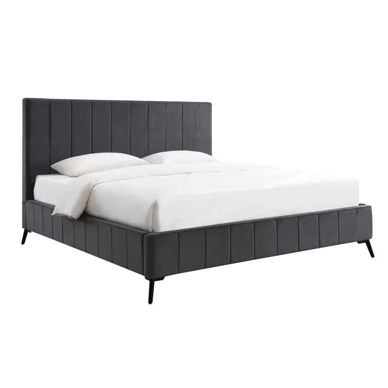 Bahoque Upholstered Platform Bed, Très grand, Gris foncé
