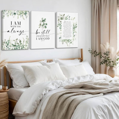 3Pcs Bible Plants Canvas Wall Art Christian Botanical Poster Prints Eucalyptus Leaf Pictures Sage Green Inspirational Wall Decor For Living Room Bedroom Bathroom 16X24in Framed