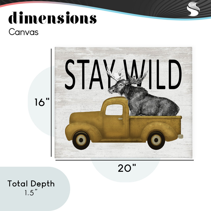 «Stay Wild Moose Truck Canvas», design par Lettré et doublé, H 16 po x l 20 po