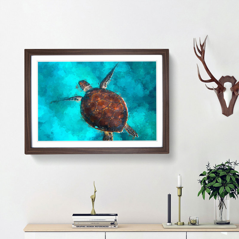 A Sea Turtle in Abstract - Framed Print, 27cm H x 36cm W x 2cm D, Walnut Framed