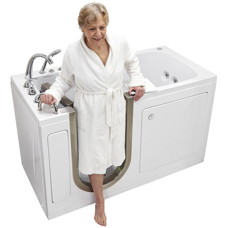 Ella Ultimate 30"x60" Acrylic Air and Hydro Massage + Independent Foot Massage Walk-In-Bathtub, Left Inward Swing Door, 5 Piece Fast Fill Faucet, 2" Dual Drain