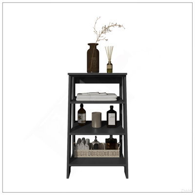 BATHBI 30" High  4-Tier Ladder Shelf  Organizer For Bathroom, Side Table, Living Room In Black
