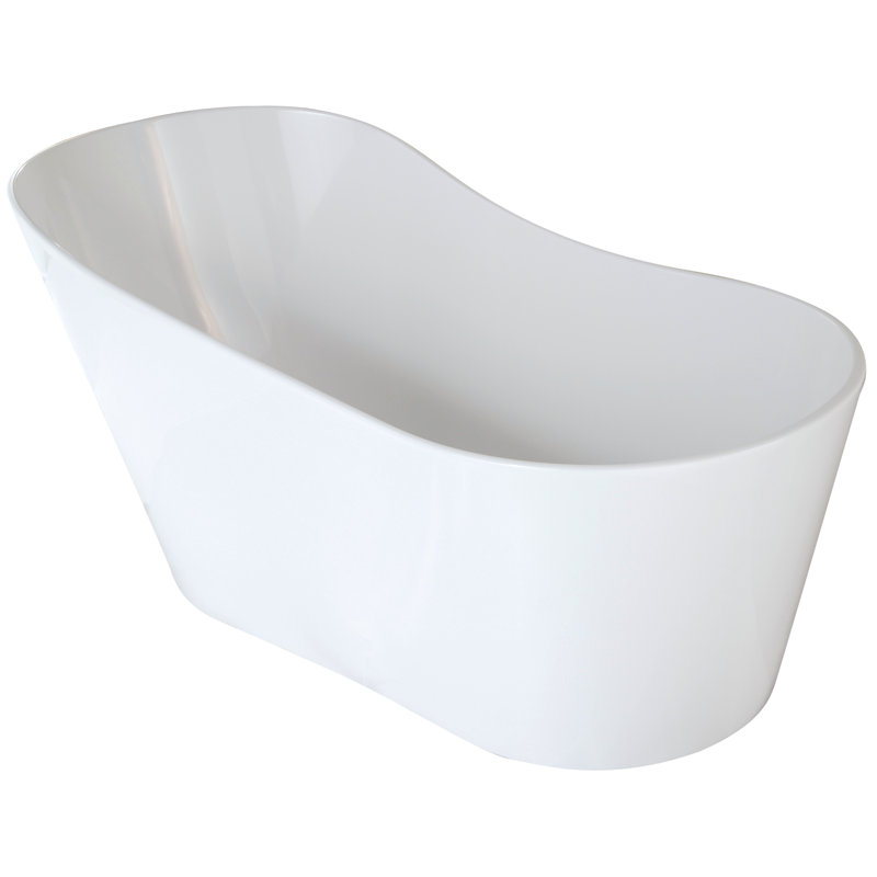 Rodeo 61'' x 32'' Soaking Solid Surface Bathtub, Glossy White, Satin Chrome