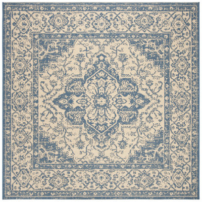 Girard Hooked Cream/Blue Indoor/Outdoor Rug