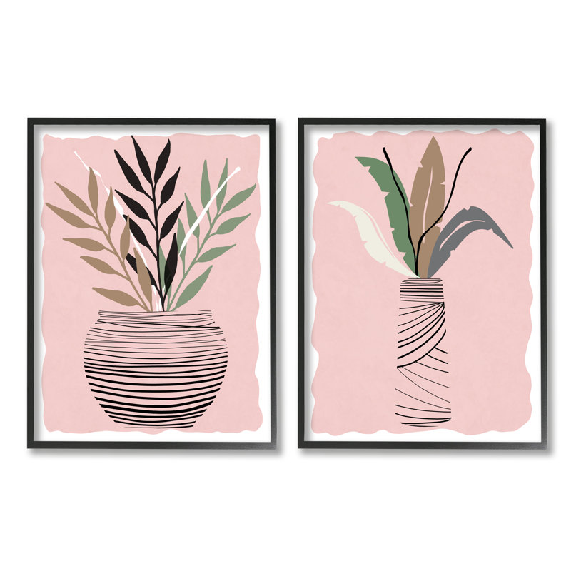 Vase excentrique tropical à feuilles de fougère tropicale Daniela Santiago, Giclée encadrée noir minuit, H 24 po x l 30 po