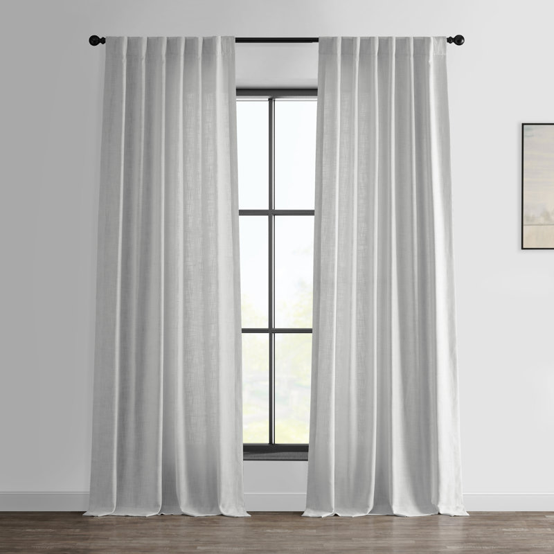 Rideaux filtrant la lumière en faux lin Clem pour rideaux de chambre et de salon - rideaux à panneau simple, Blanc riz