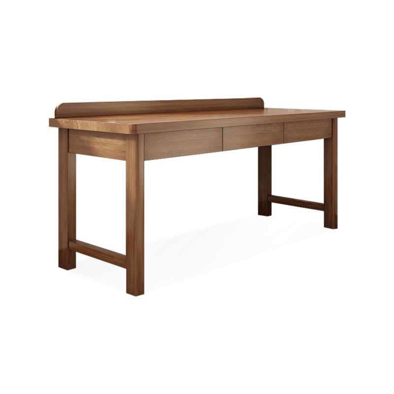 Bureau d'écriture rectangulaire en bois massif brun avec tiroirs, H 29,53 po x l 86,61 po x P 23,62 po