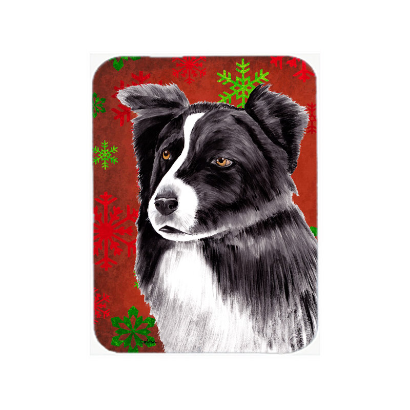 The Holiday Aisle Ashlynn Border Collie Glass Cutting Board, Red/Green