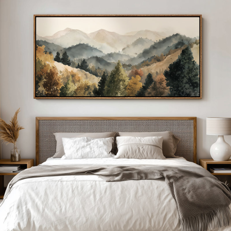 «Mountain View Watercolor Landscape for Living Room», impression murale, H 30 po x l 60 po, Naturel